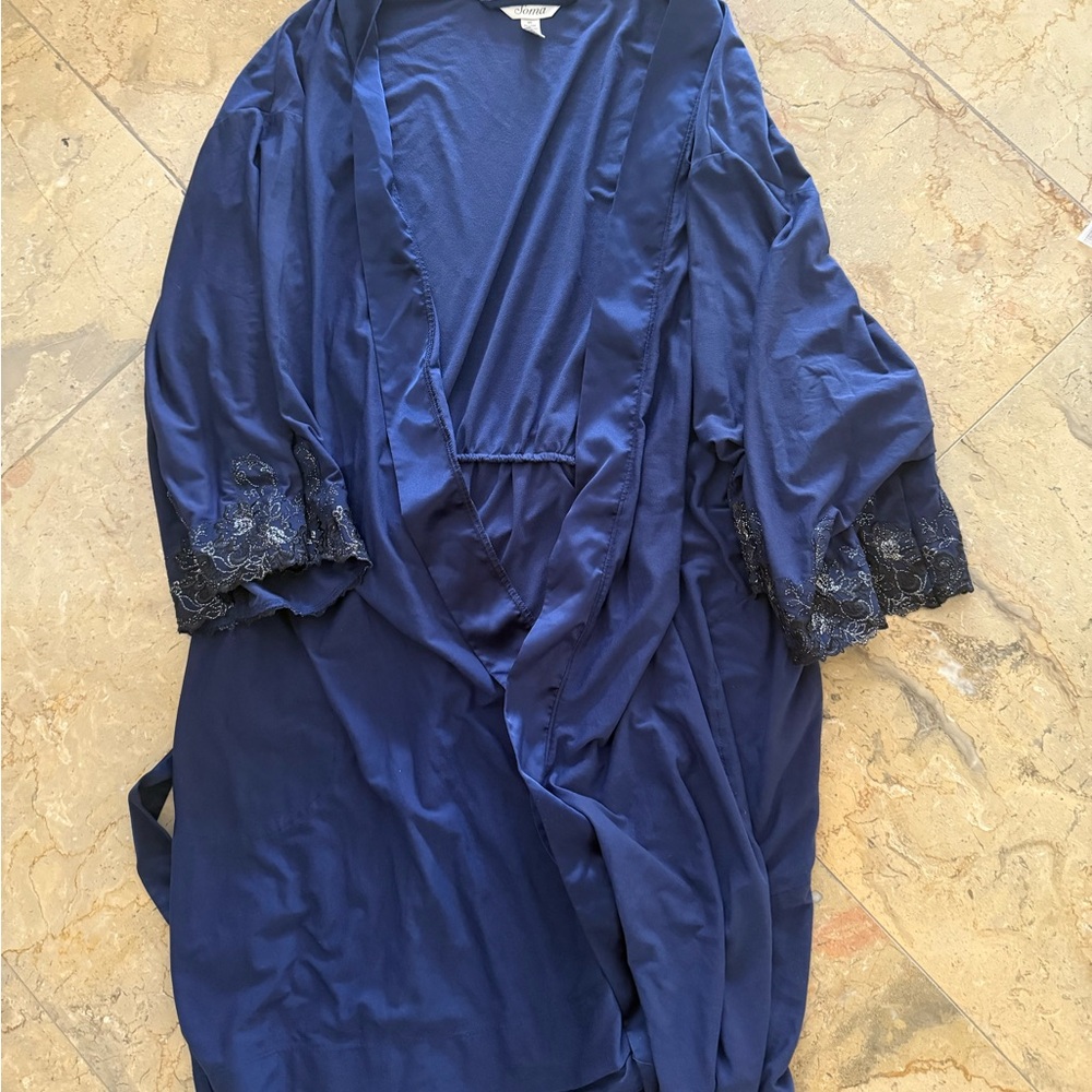Soma Blue Lace Trim Robe Intimates Sleepwear